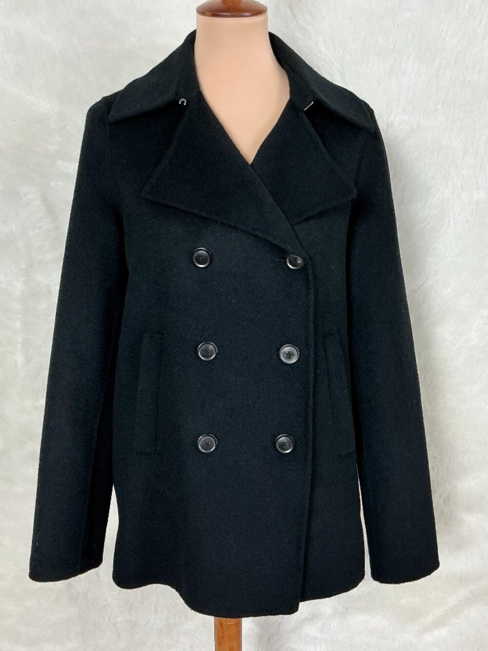Vince Black Wool Blend Double Breasted Lightweight Classic Pea Coat M